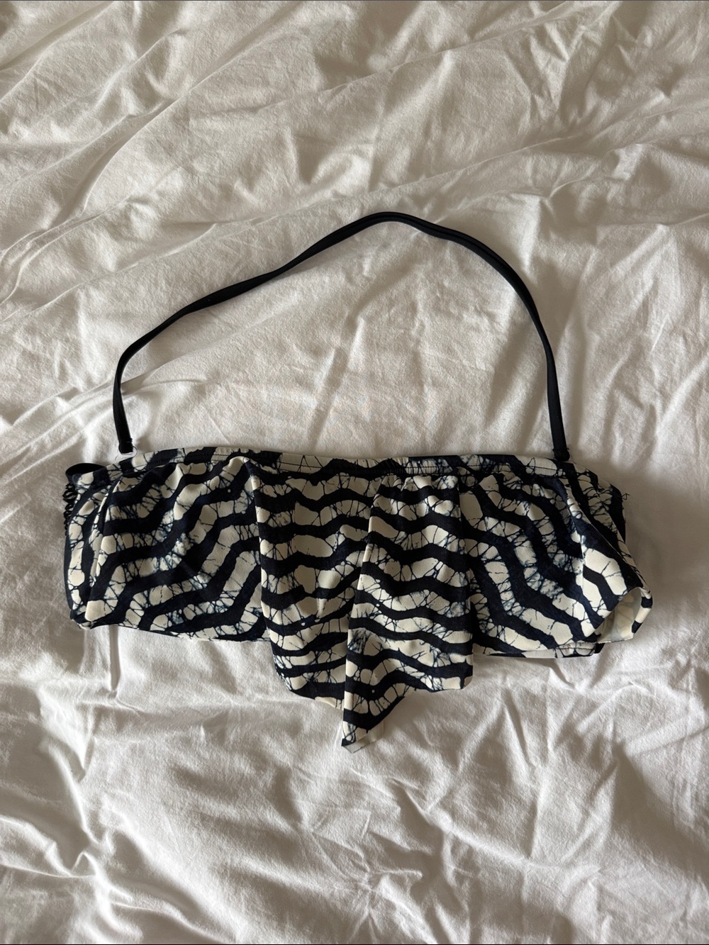 Reef Black & White Ruffled Bandeau Bikini Top